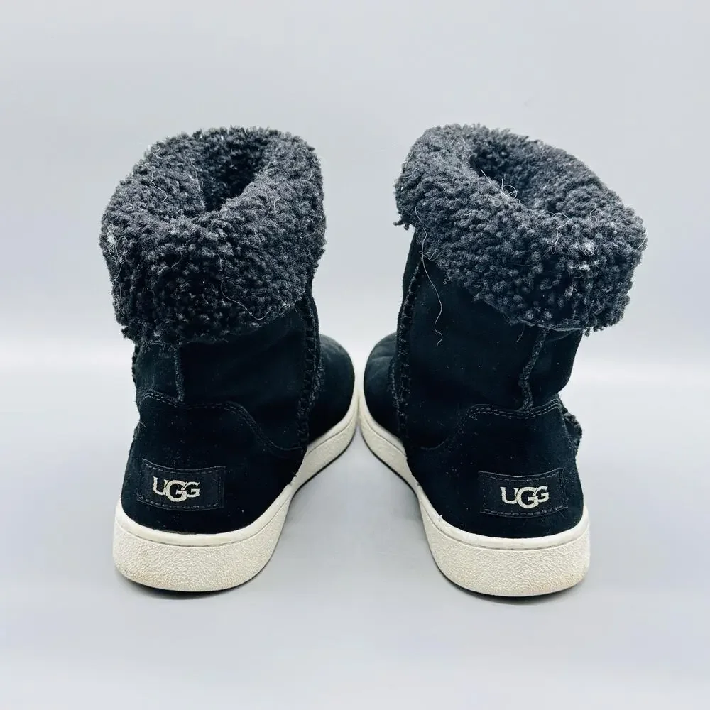 UGG Boots Womens 8.5 Black Suede Sherpa Cuff Ankle Warm Winter Sneaker Bootie